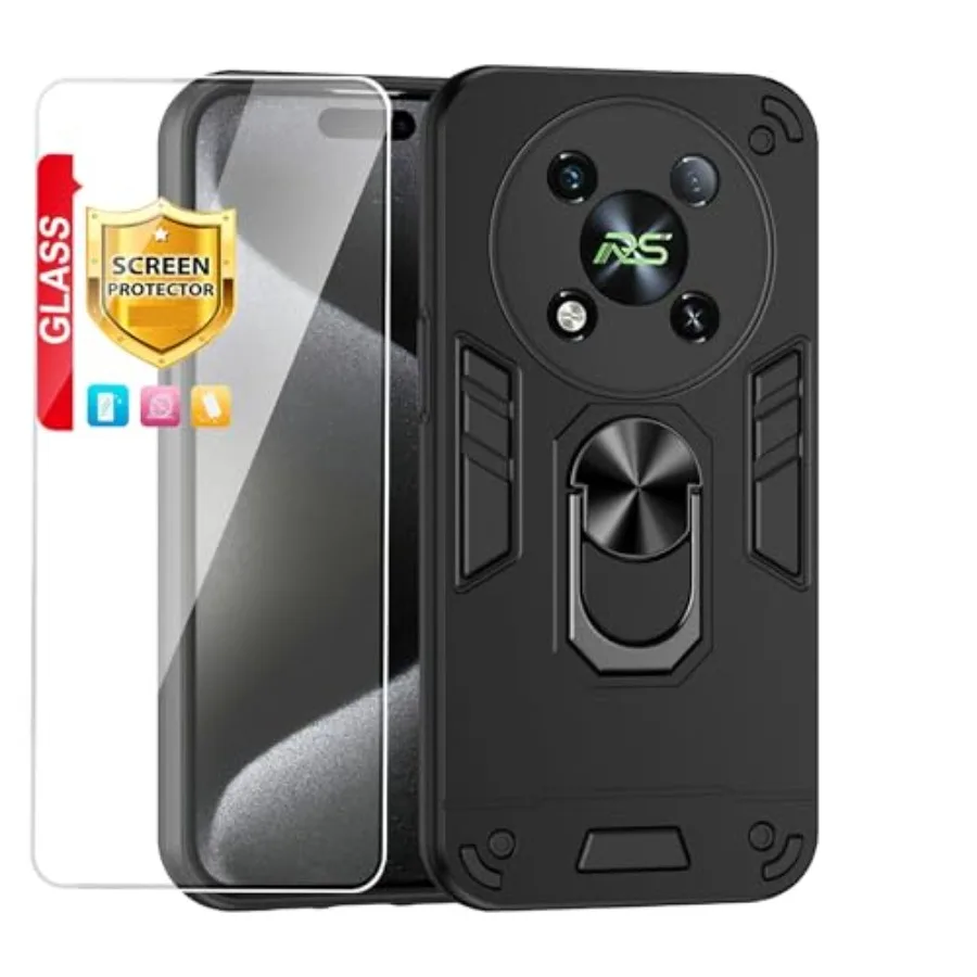 

Cpatible with itel R4 4G Phone Cae Cover [with Tempered Gla creen tec] Black