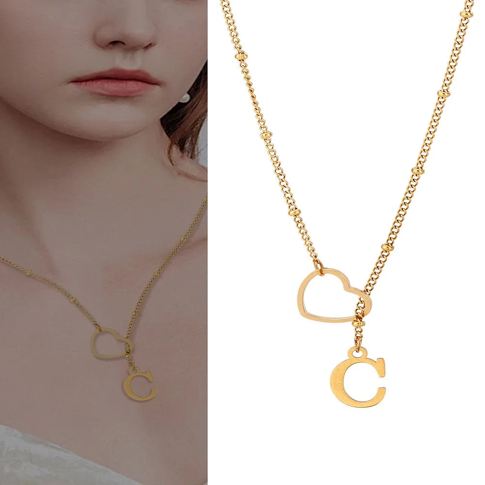

1Pc Letter Heart Stainless Steel Lariat Necklaces for Women Golden Letter C 16.30~16.63 inch(41.4~42.25cm)