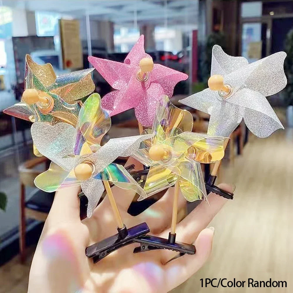 

1pc Random Fashion Windmill Hairpin Sequin Pinwheel Hair Clips Funny Kids Barrettes Stage Performance Headwear Hair Accessories