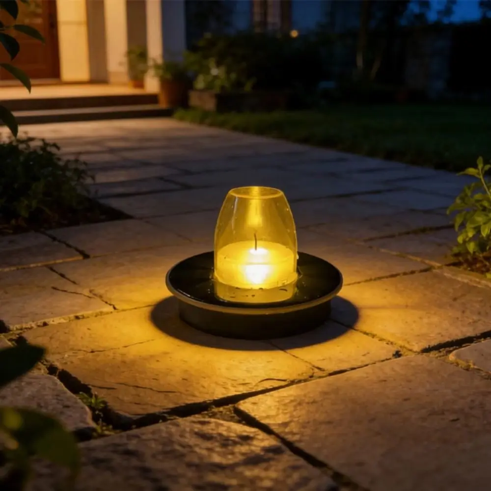 Waterproof Floating Candle Light Buoyant Luminous Solar Floating Candle Lamp Simulated Flame Amber Cover