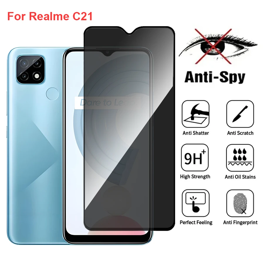 For Realme C21 RMX3201 Anti Spy Privacy Tempered Glass Screen Protector Compatible For RealmeC21 Full Cover Screen Phone Film
