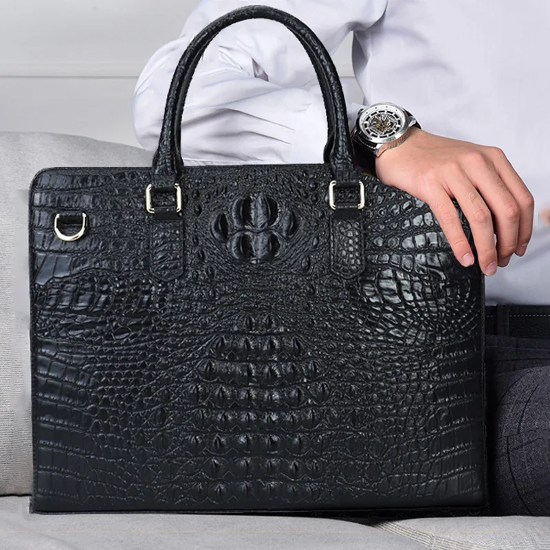 New Fashion Crocodile Genuine Messenger Bag Men Leather Handbag Large Capacity Cowhide Business Briefcase High-end Men's Style
