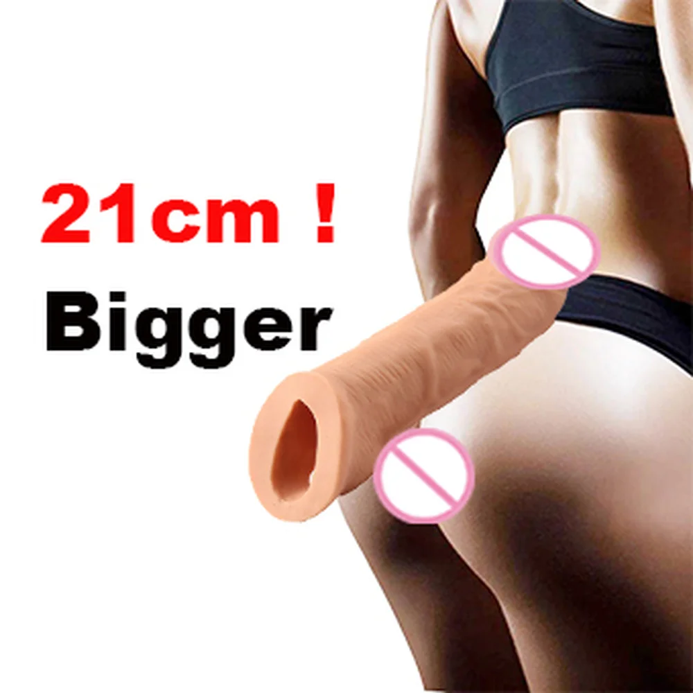 21Cm Enlargement Penis Extender Sleeve Reuseable Condom Delay Ejaculation Sex Toys For Men Intimate Goods Sex Shop