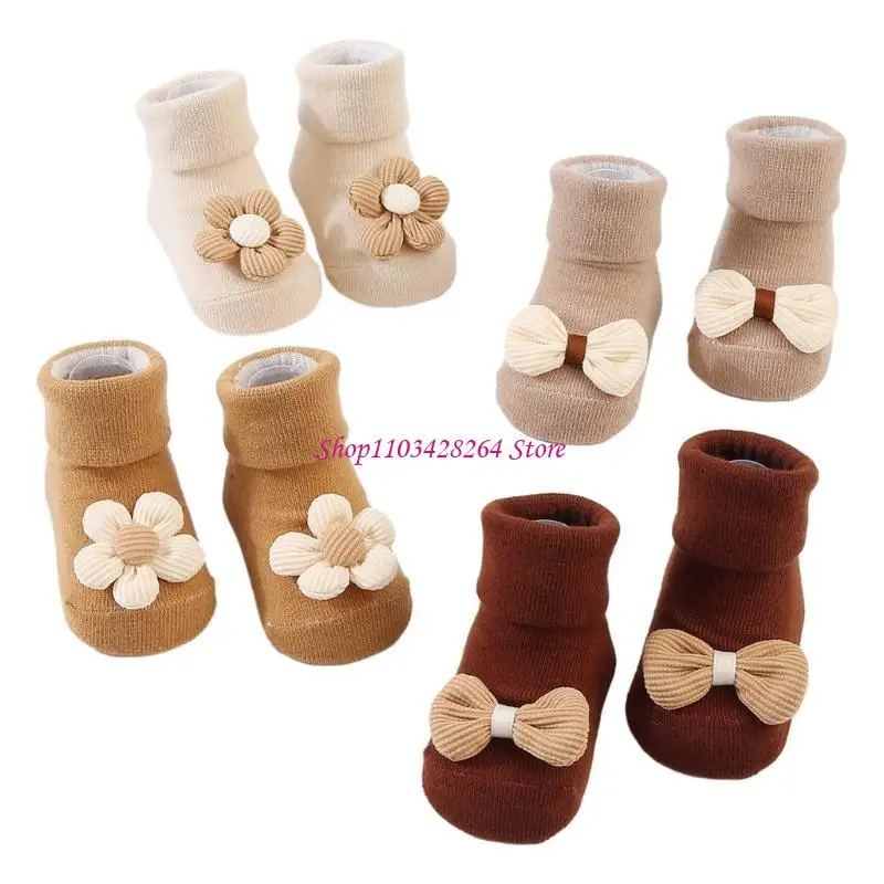 Baby Socks NonSlip Rubber Soles Socks Breathable Bowknot Socks First Walkers Shoes Infant First Walking Socks for Spring