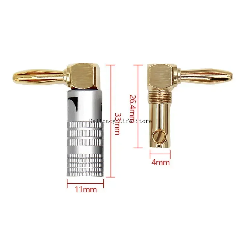 4PCS Banana Plug Right Angle 90 Degree 4mm multifunctional  Gold-Plated Video Speaker Adapter Audio Portable Connector Banana