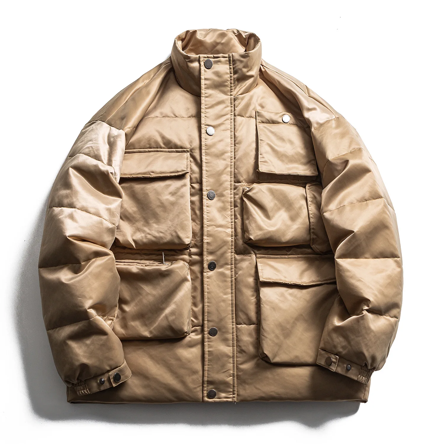 Winter Thickened 90 Duck Down Jacket Men's Retro Japanese Style Stand Collar Workwear Coat Warm Windproof Nylon Polyester