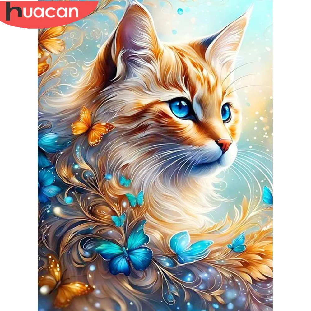 HUACAN Diamond Mosaic Cat Creative Hobbies Animal Embroidery New Arrival Painting 5D DIY Picture Flower Personalized Gift