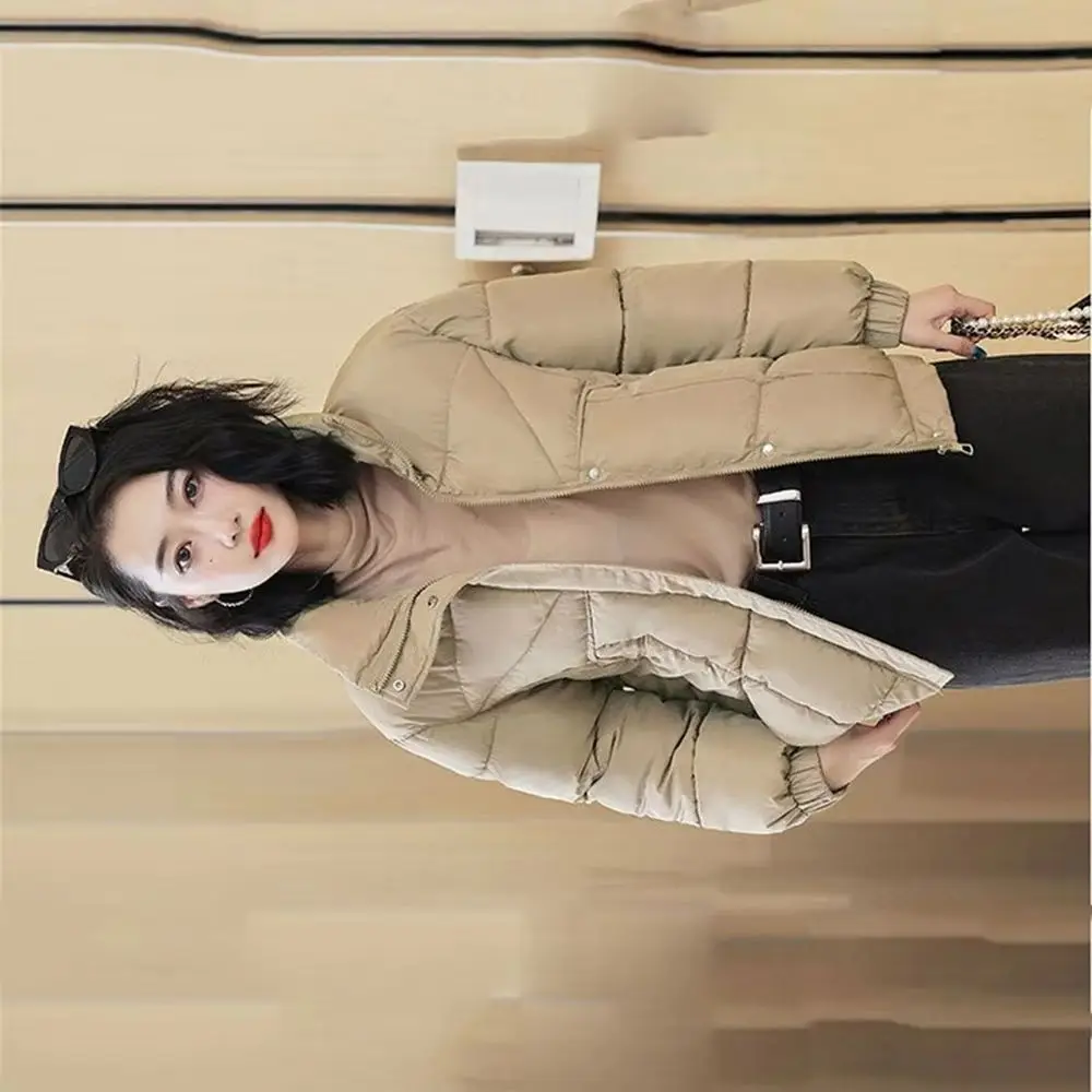 

Новинка 2025 года, зимняя женская хлопковая куртка, модная короткая куртка с воротником-стойкой, темпераментное толстое хлопковое пальто в Корейском стиле, паркер