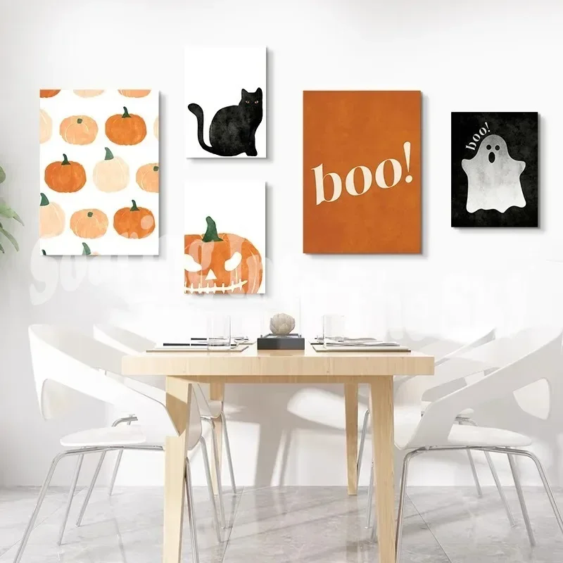 1Pcs Wall Decororation Bedroom Interior Paintings Jack-O-Lantern Wall Art Canvas Painting Home Decor Living Room Ghost Letters