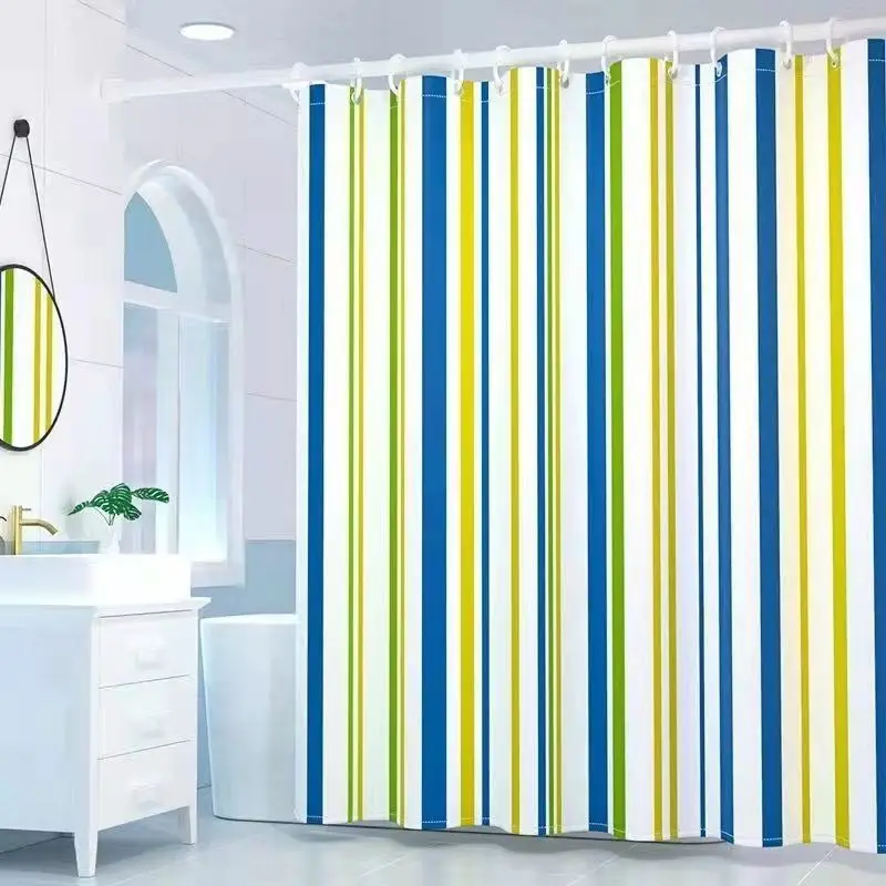 

VIKAMA Nordic Modern Vertical Stripe Multi-Color Shower Curtain Waterproof, Fresh and Natural Atmosphere Machine Washable