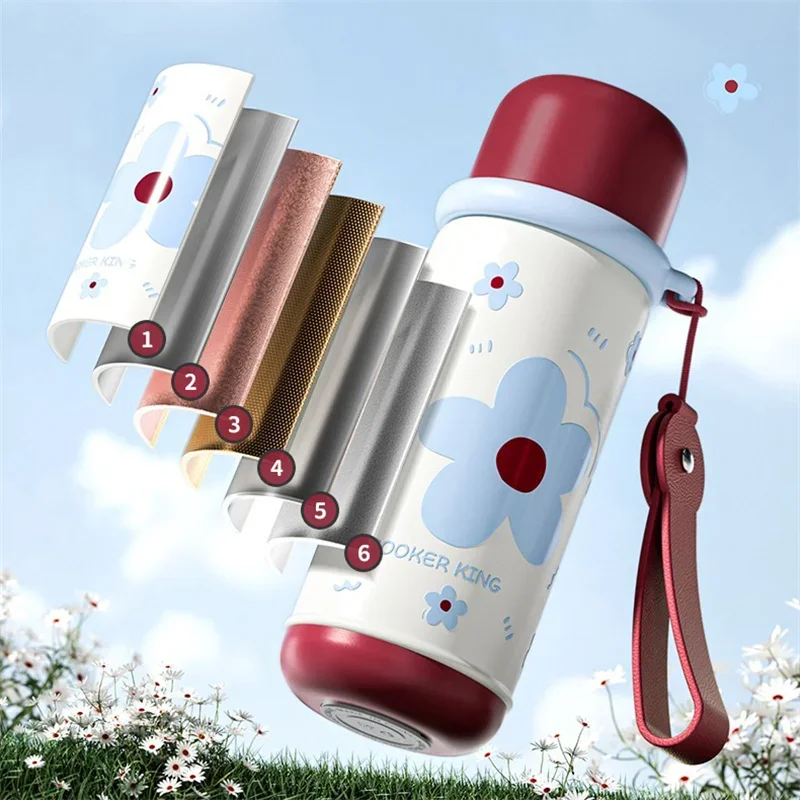 كوب ترمس كينغ 540 مللي للأطفال من الفولاذ المقاوم للصدأ زجاجة مياه معزولة مانعة للتسرب كوب قهوة بنمط كرتوني مع حزام #3