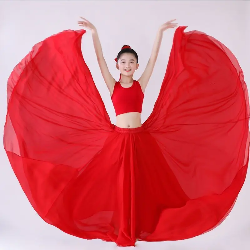 65-90cm Chinese Traditional Classical Dance Costume Mongolian Tibetan Dance Clothes Kid Girls Practice Dance Large Swing Skirt