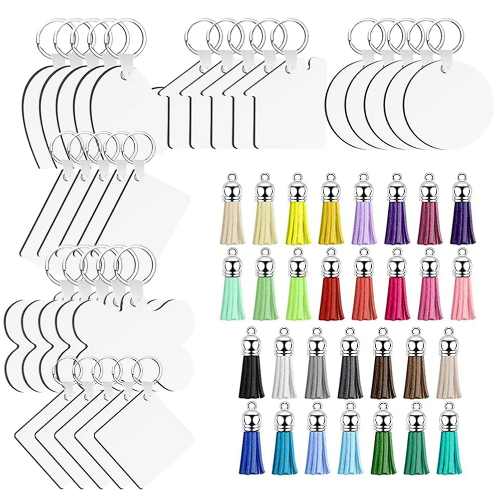 

1 set Sublimation Keychain Decor Diy Tassel Keychain Double Sided Printed Portable Blank Key Ring For Craft Gift Handmade