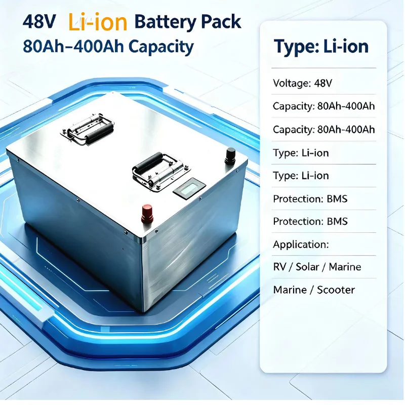 48V 100Ah 200Ah 300Ah Li-ion Battery, Built-in BMS, with Charger, for Forklift, Solar Panels, 10KW 18KW Inverter Energy System