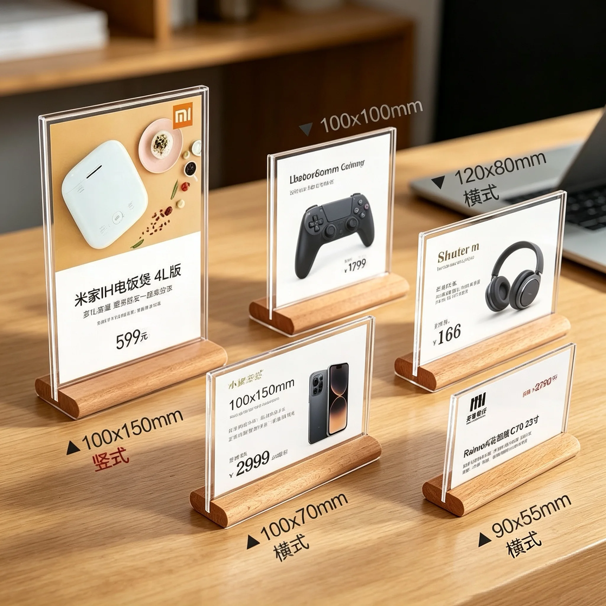 

10 Pieces 12x8cm T/ L Use Table Wedding Menu Holder Wood Acrylic Sign Holder Display Stand Price Label Holder