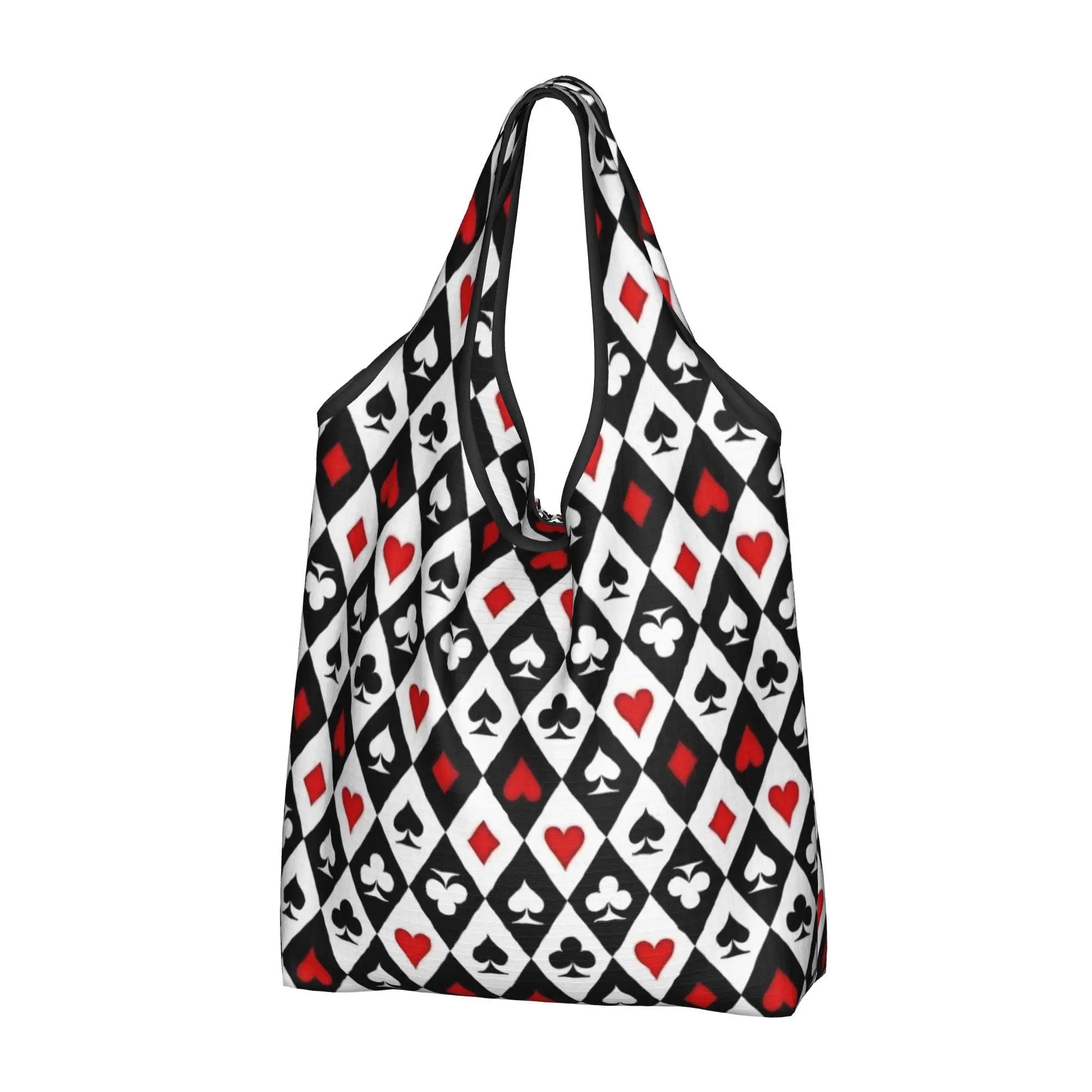 Custom Poker Playing Card Symbols  Shopping Bag Women Portable Big Capacity Grocery Heart Spade Diamond Club  Shopper Tote Bags