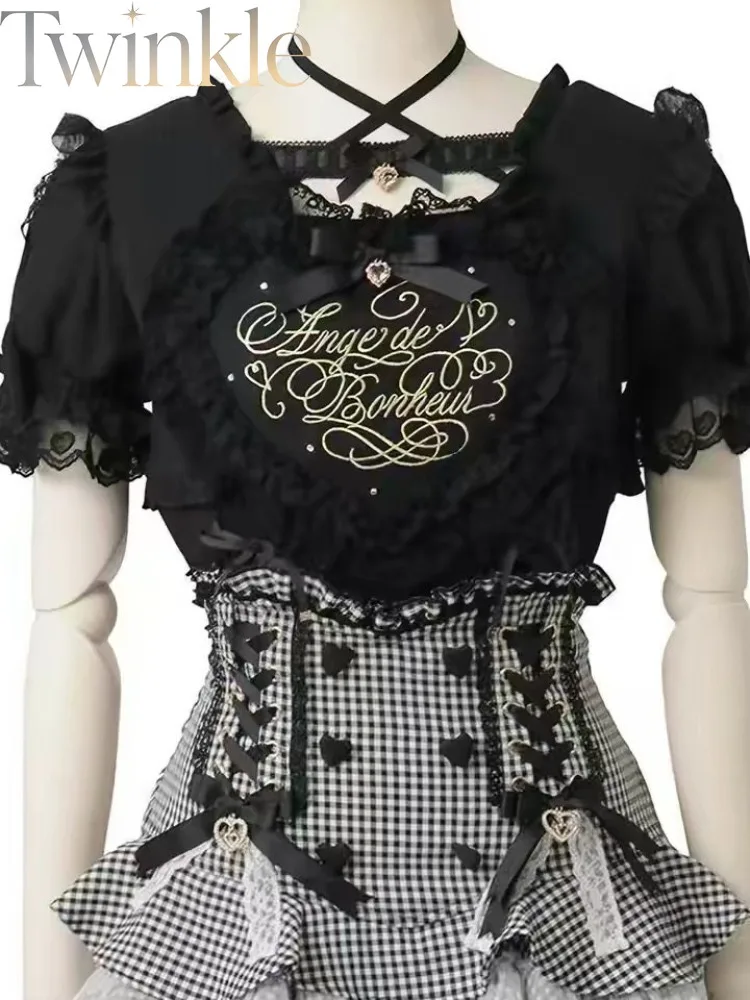 Ryousangata Japanese Sweet Lolita Lace Big Heart Cross Lace-up Long Sleeve Blouse Shirt Trendy Cute Kawaii Girly Harajuku 8882