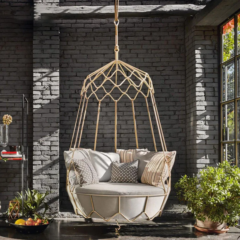 Outdoor Nordic woven rattan swing courtyard hanging basket design villa creative leisure lying bed sofa furniture combination