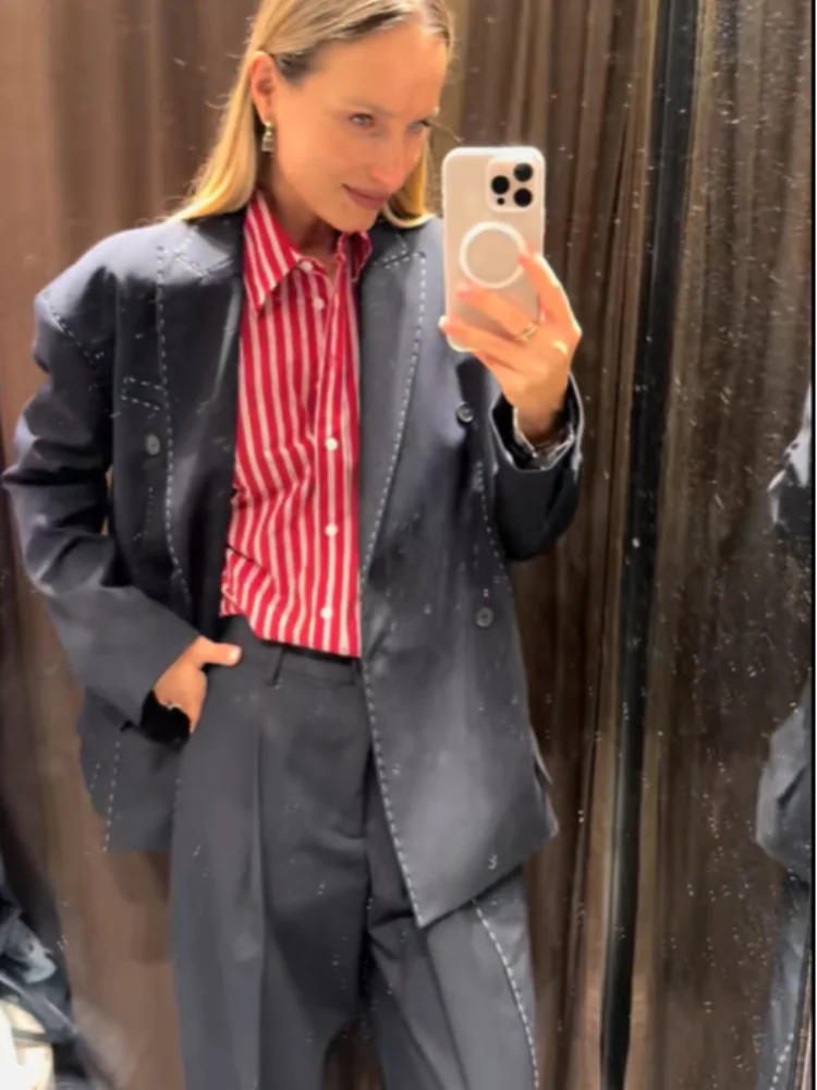 

Женская куртка с дизайнерскими линиями, свободные пиджаки с длинными рукавами, пальто, повседневная простая верхняя одежда, новинка 2023 года, осенняя офисная женская одежда для поездок на работу