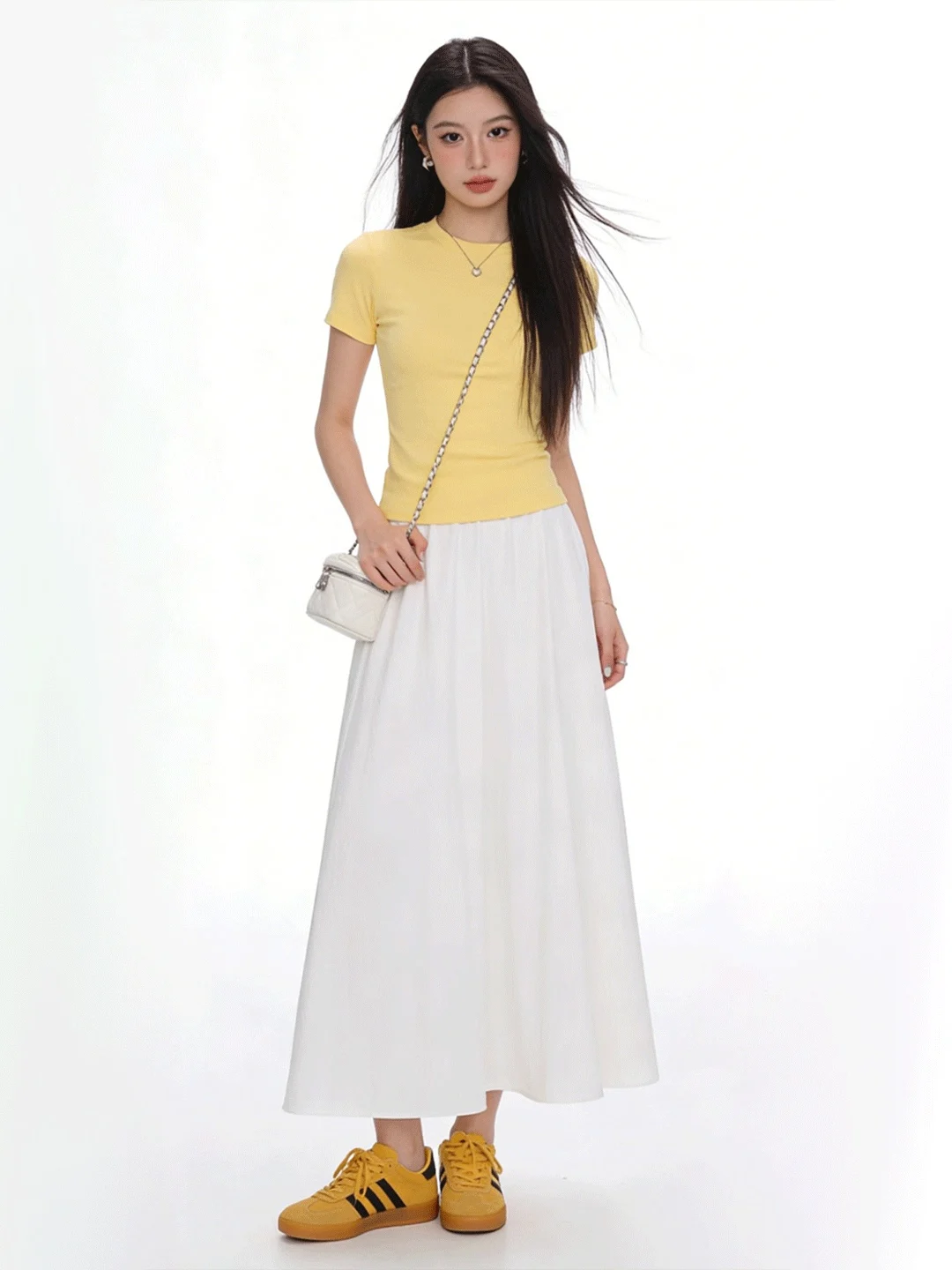 

Корейская юбка миди А-силуэта с высокой талией, весна-лето, повседневная, свободного кроя, плиссированная, расклешенная, в стиле Gentle Wind