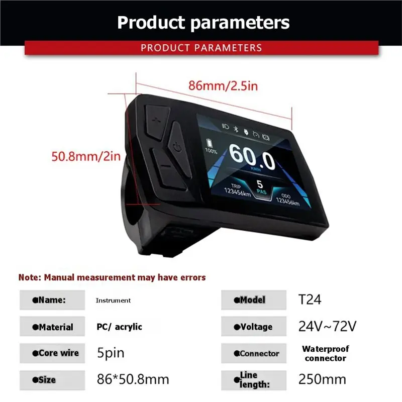 

Electric Bike With 36V-72V LCD T24 UART 2 Communication Color Display Accessory Waterproof Connector