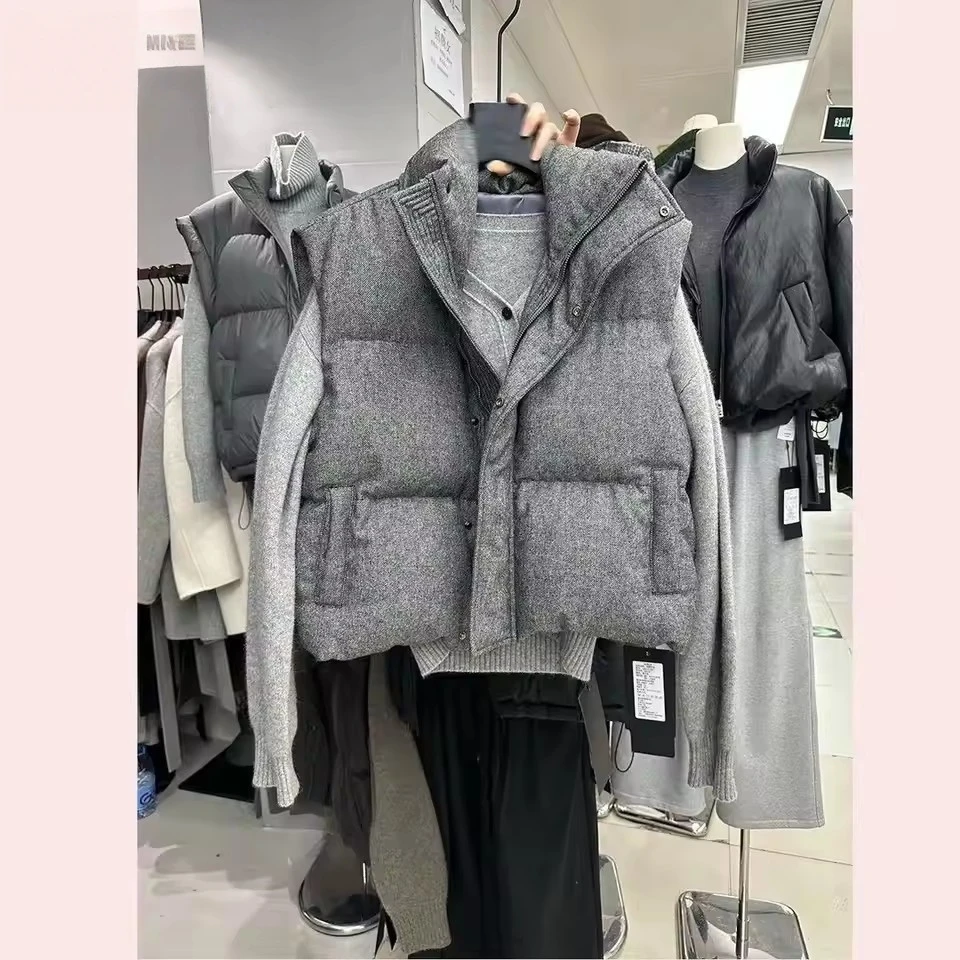 Korea Chic Streetwear Personalized Vest Short Parkas Casual Elegant Waistcoat Coat High Street Moda All-match Women Jacket