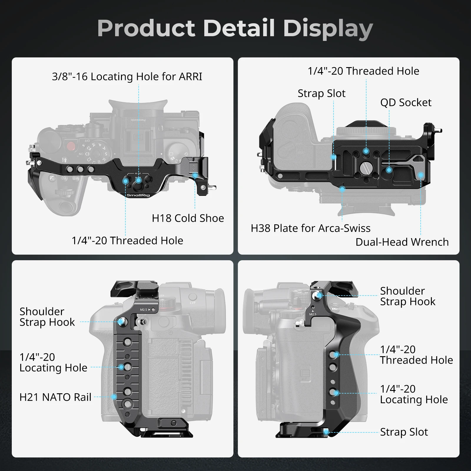 SmallRig GH6 HawkLock Quick Release Cage for Panasonic LUMIX GH7/GH6 w Arca-Swiss Quick Release Plate for DJI RS3/RS4 Stabilizer