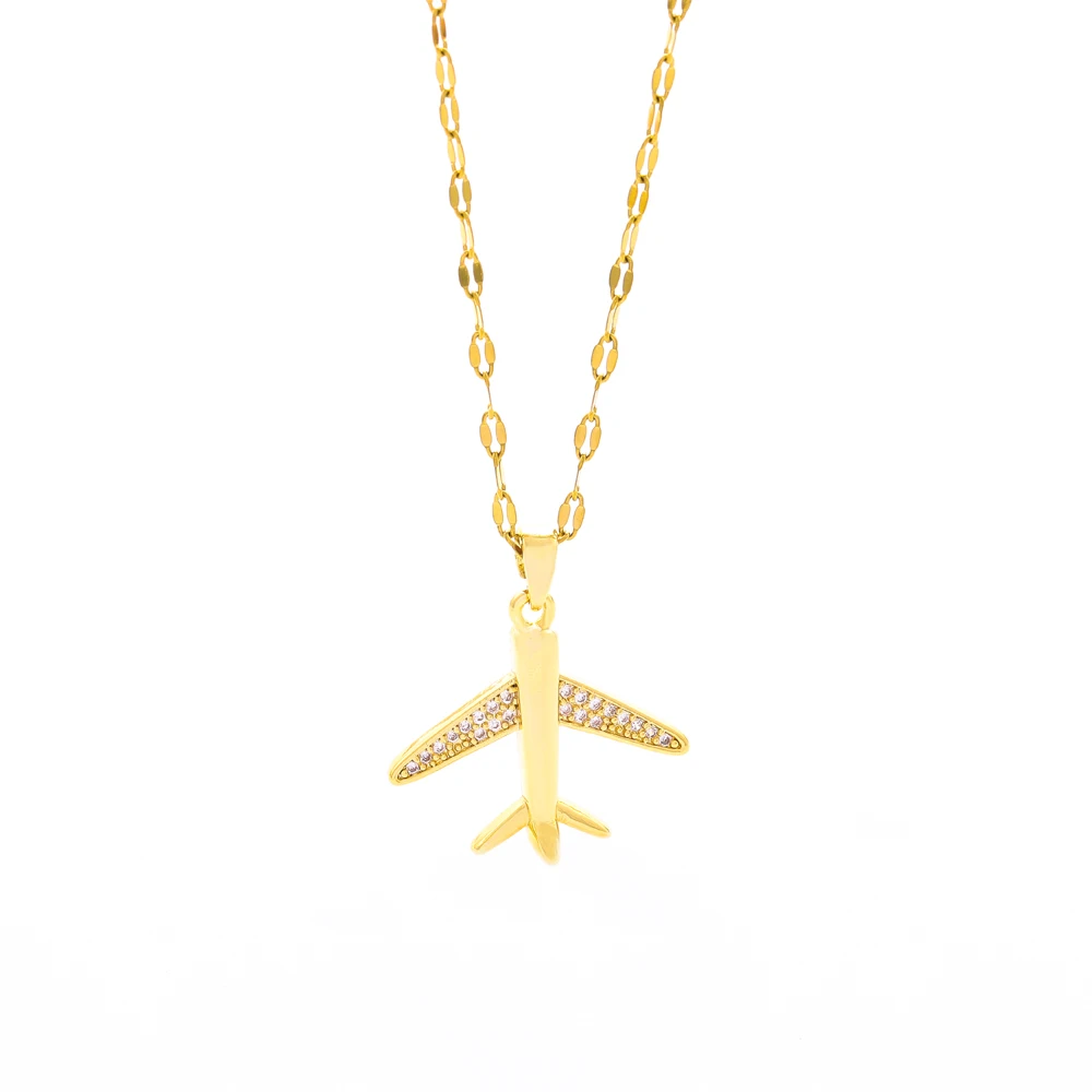 New Fashion 18K Gold Plated Airplane Pendant Necklaces For Women Trendy Female Stainless Steel Clavicle Chain Jewelry Wholesale