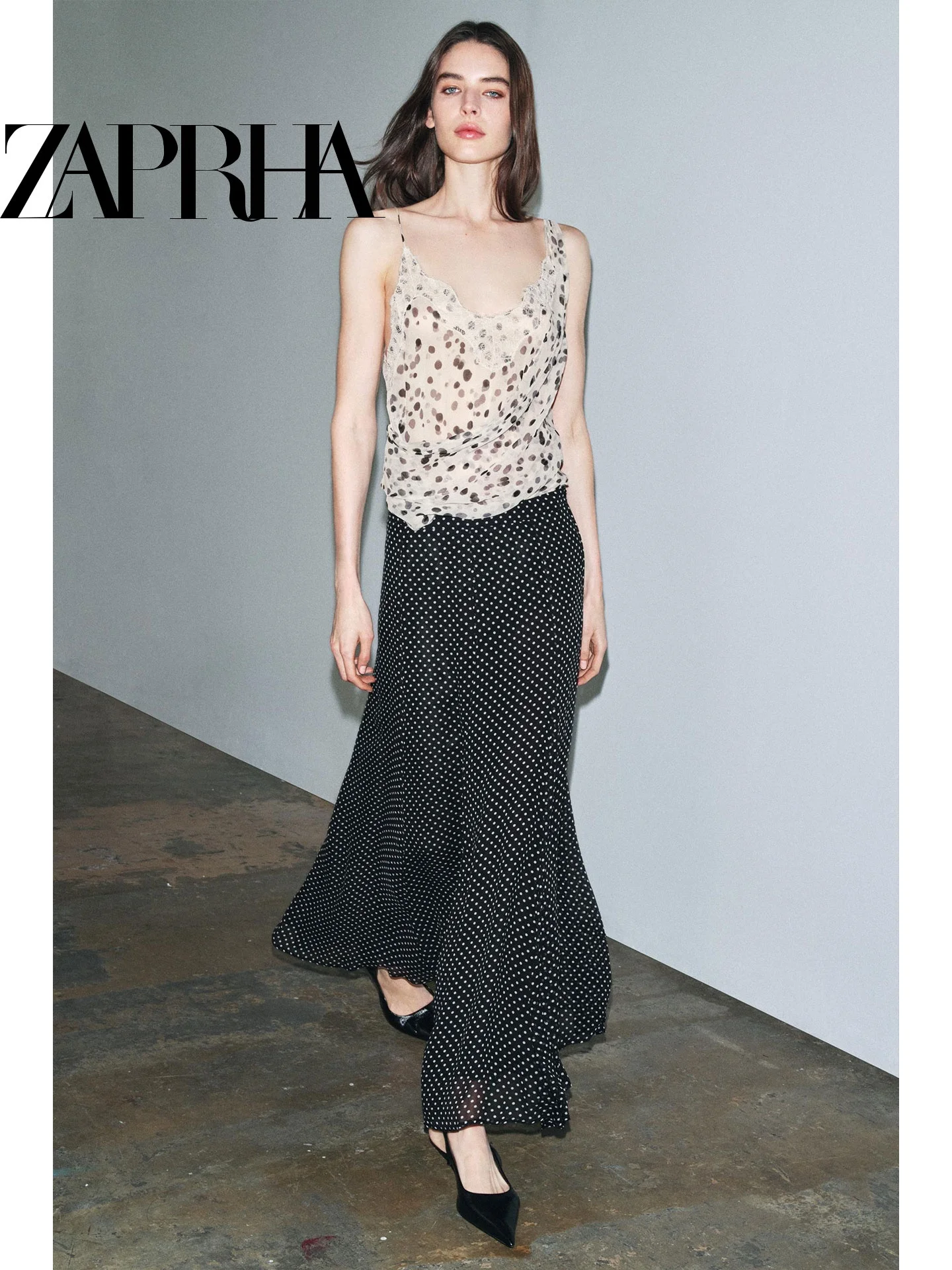 

Ele Casual Long A-Line Polka Dot Skirt Spring 2026 Mid-Waist Drifting f Skirt for Women Comfortable Loose Fit Skirt