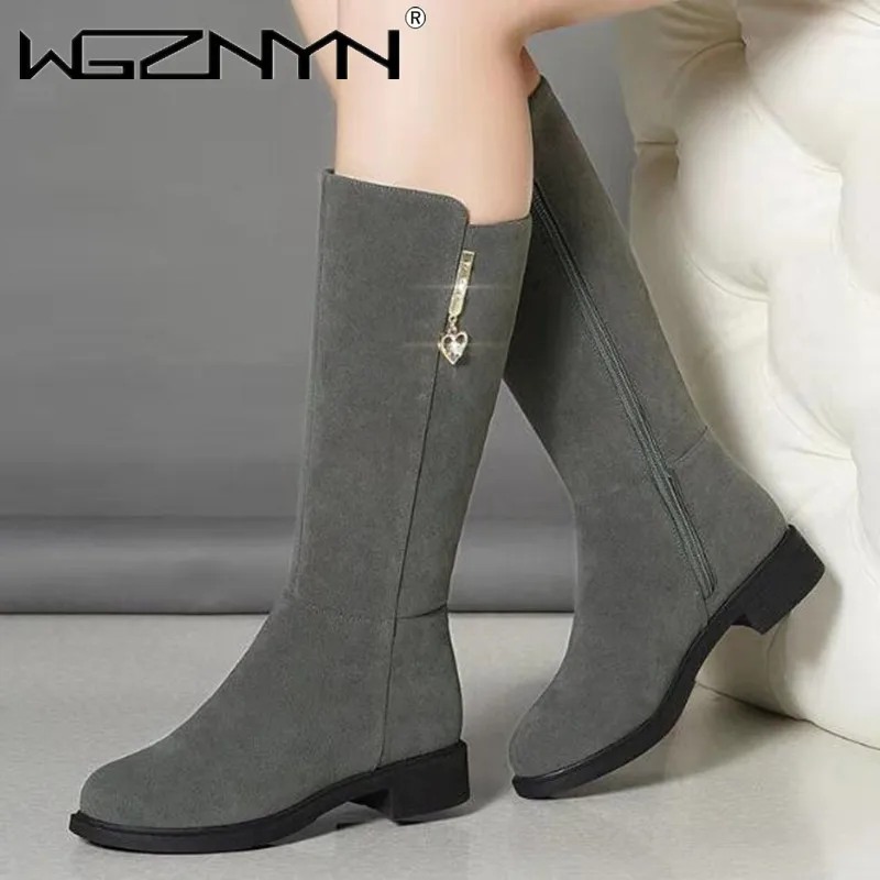 2023 New Women Warm Snow Plush Boots Snow Casual Flat All-match Cotton Fashion Side Zipper Winter Shoes Thigh High Boot Black