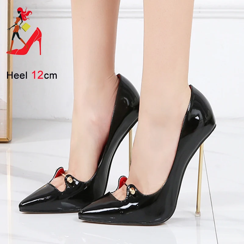 Metal Heel Women Pumps Elegant Metal Buckle Pointed High Heels 12CM Fashion Office Shoe Large Size Ladies Shoes Party Stiletto