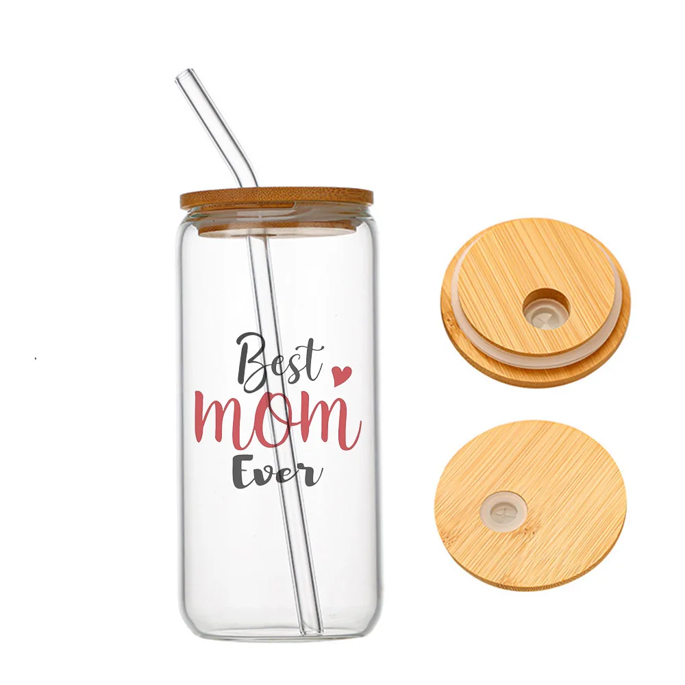 

Mother Gifts for Women Best Mom Ever Glass For Heat Resistant High Drinking Cup With Straws Lids 16 oz