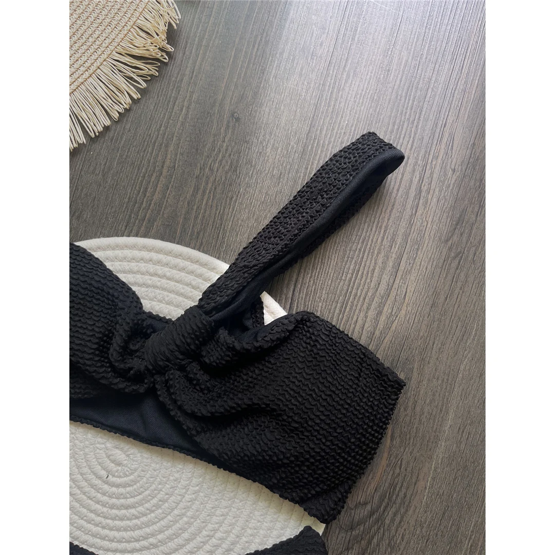 Gefältiger, einseitig gepolsterter Bikini, Damen-Badeanzug, zweiteiliger Bikini-Set, Badebekleidung, Badeanzug, Schwimmanzug V6047 – Detail 13