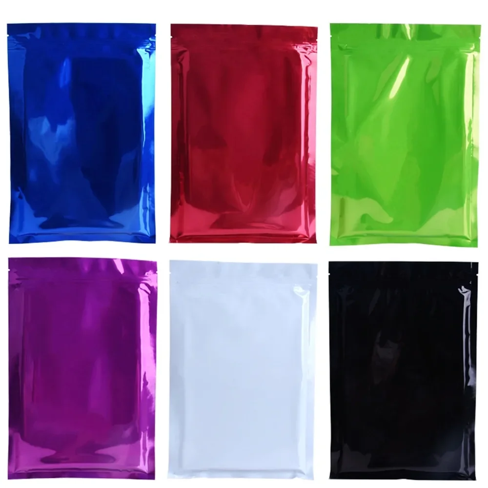 100Pcs Self Seal Glossy Aluminum Foil Zip Lock Bags Flat Zipper Storage Bag Retail  Mylar Reclosable Plastic Pouches