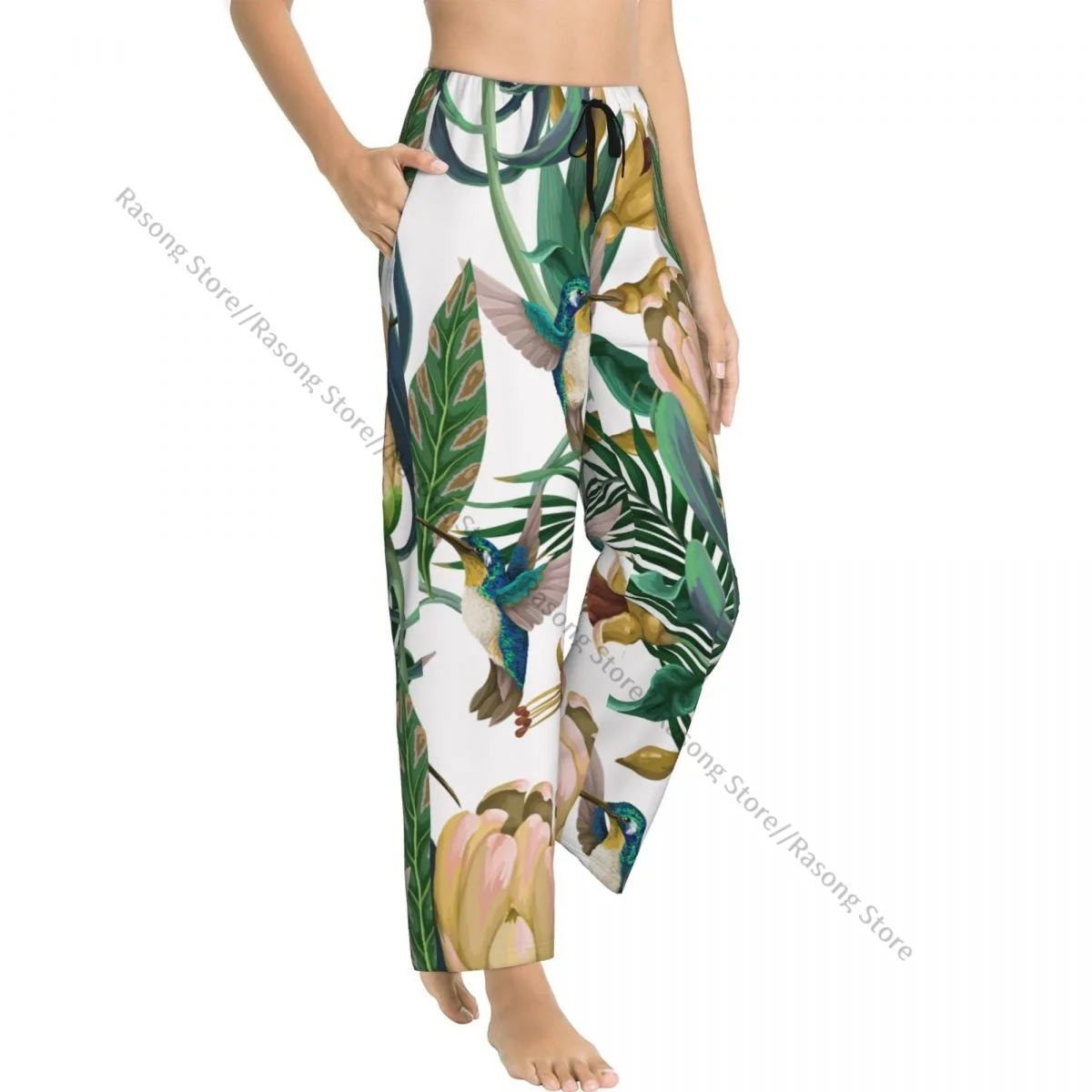 Hummingbirds Protea And Tropical Flowers Women Sleep Pants Warm Flannel Lounge Pants for Winter Nights