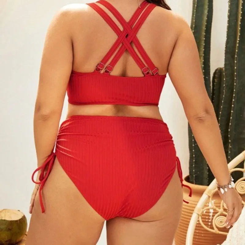 Damskie stroje kąpielowe Plus Size Zestawy bikini z wysokim stanem Dwuczęściowe stroje kąpielowe Sznurek Kontrola brzucha Kostiumy kąpielowe