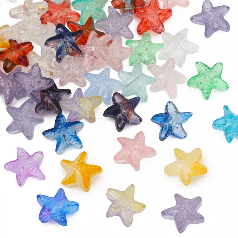 10Pcs Colorful Glass Starfish Beads Charm For Necklace Bracelet Earring DIY Jewelry Craft Making Accessories Aquarium Decoration