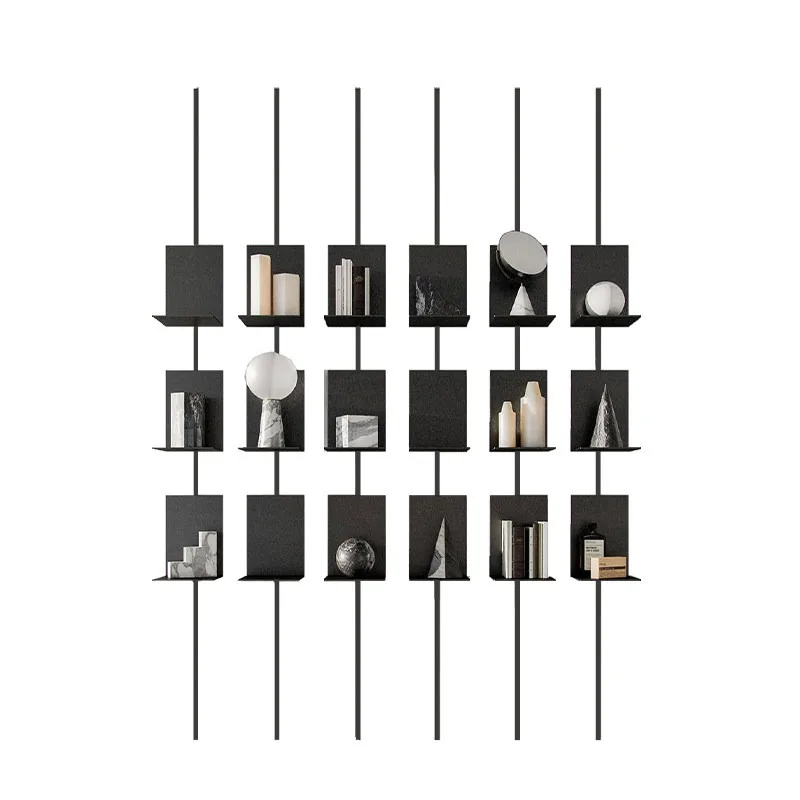 All solid wood shelf background wall display cabinet carbonized black Duobaoge teacup display stand