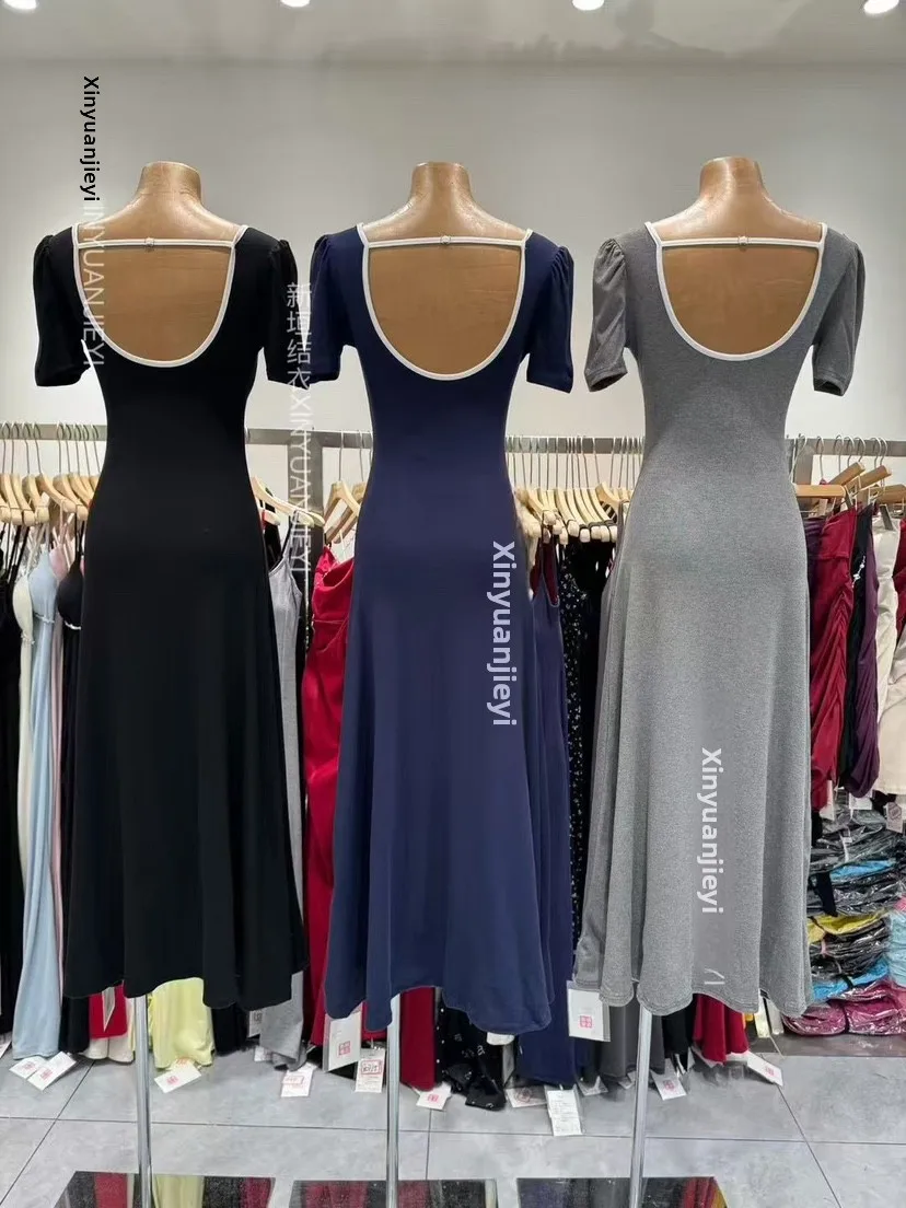 Estate lunga A-Line Dr Donna Bubble Sve Colletto quadrato Bal Dimagrante Coreano Sle Vita alta Tessuto morbido Abbigliamento da vacanza