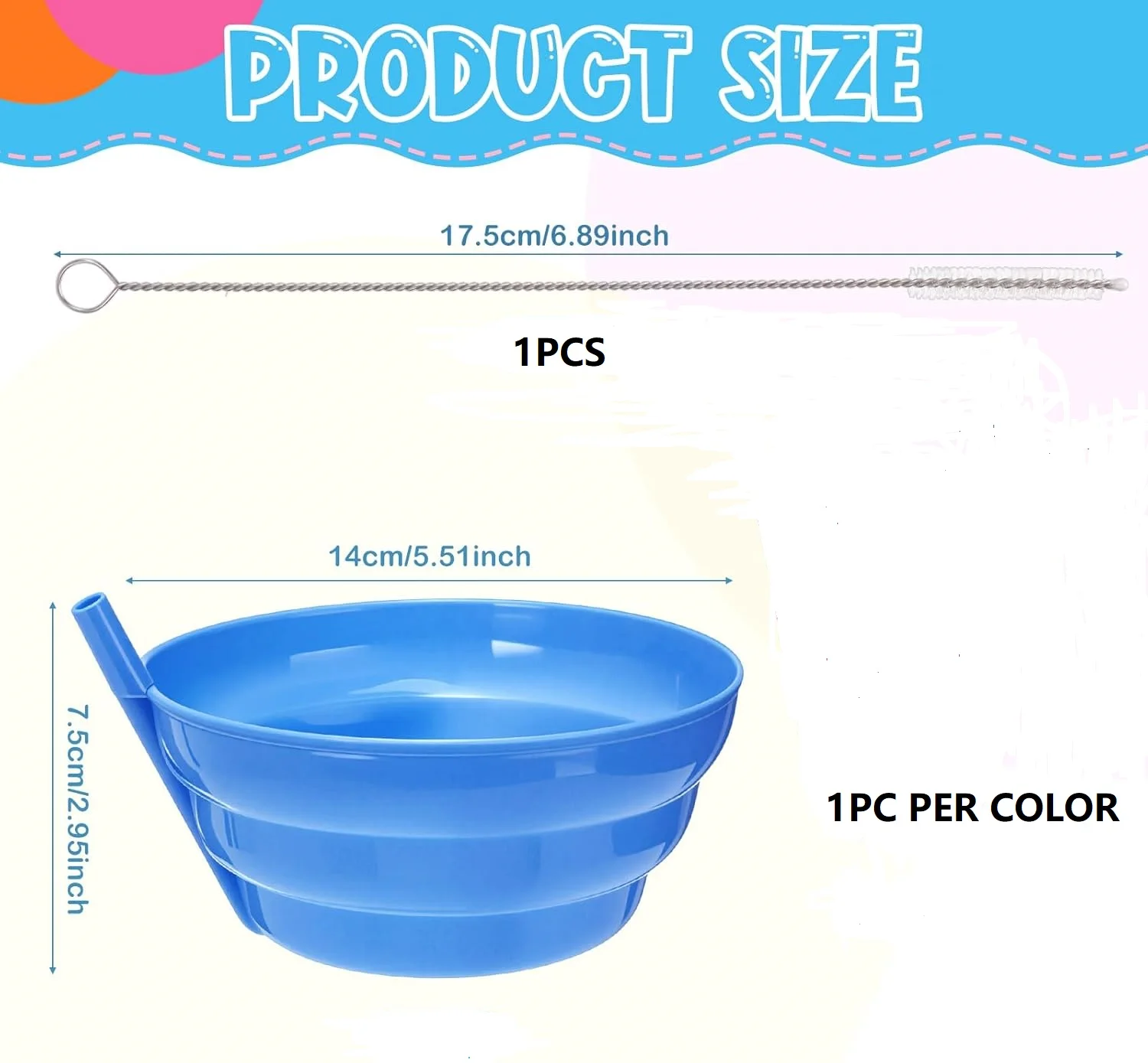 4PCS Cereal Bowls with Straws for Kids  20 Ounce BPA-Free Plastic Reusable Bowls with Built-In Straws for Children