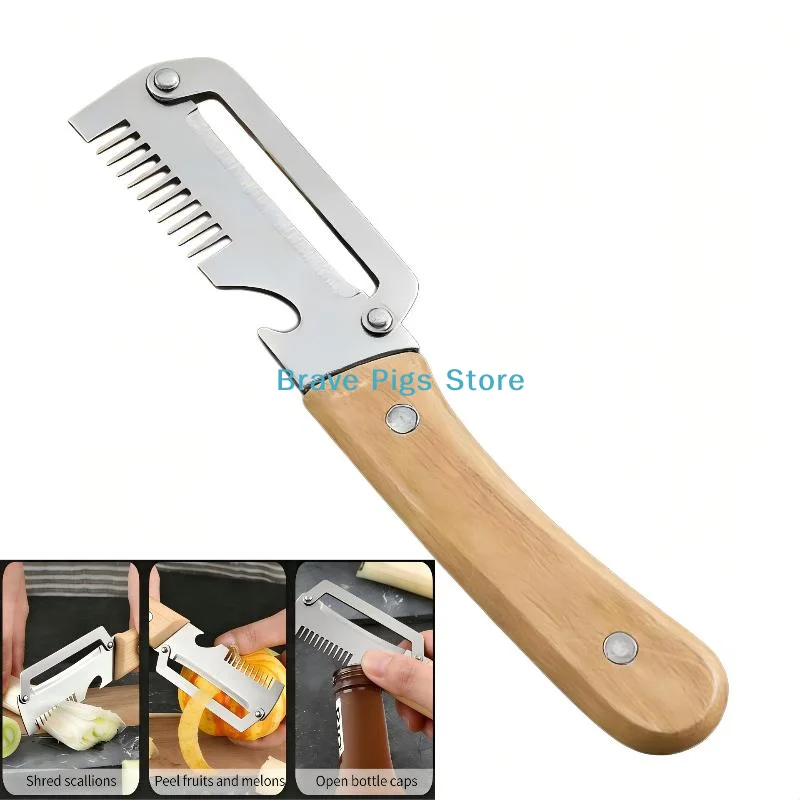 Ultra-Sharp Bottle Opener Stainless Steel Vegetable Peeler With Wooden Handle Multi-Functional For Kitchen