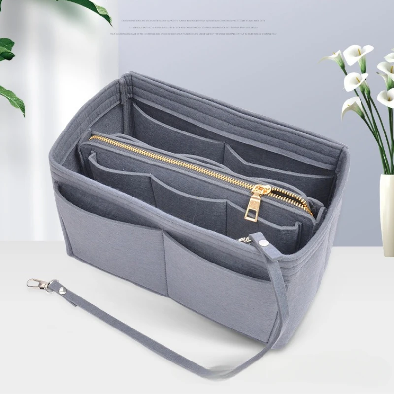 Multifunctional Large Capacity Makeup Storage Bag Felt Cloth Liner Travel Insert Portable Bag in Bag Cosmetic Organizer