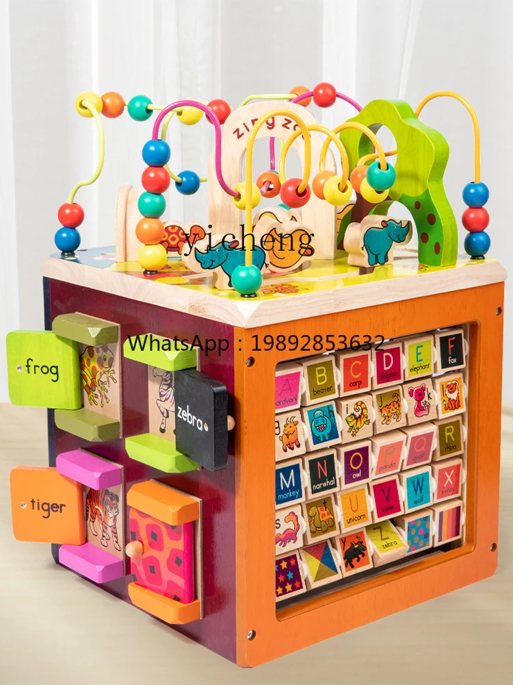 ZZ Bead-Stringing Toy Treasure Chest Infant Children's Wooden Cube BeadedOld Half Baby Early Education Educational