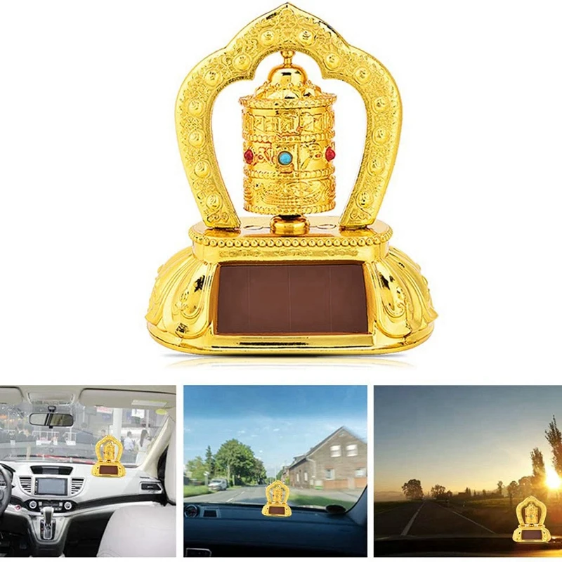 2X Solar Energy Prayer Wheel, Car Spinning Prayer Wheel Solar Energy Power Tibetan Buddhist Prayer Wheel Car Decoration