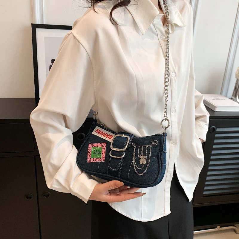 Luxury Designer Jeans Bags Women Denim Crossbody Bag For Women 2023 New Punk Style Underarm Shoulder Handbag And Purse Brand Bag