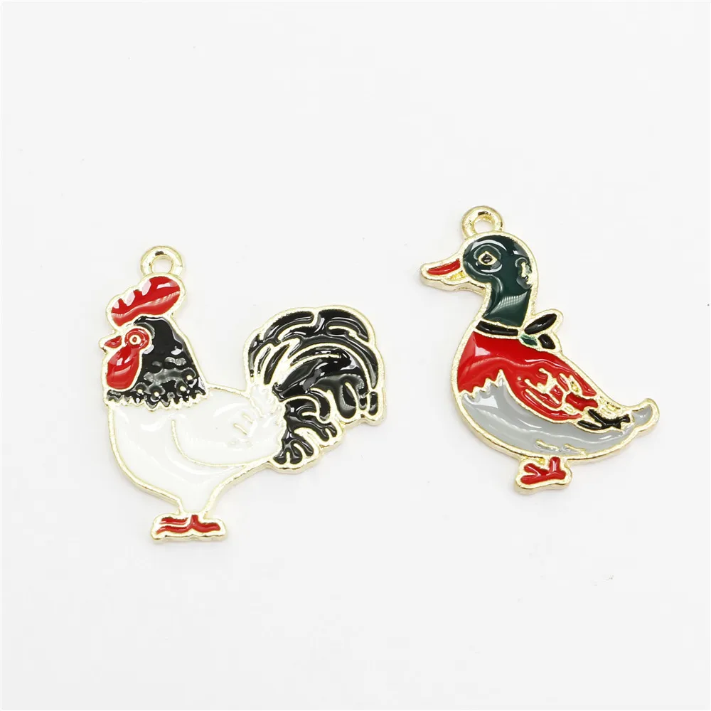 10PCS Enamel Duck Chicken Oil Drip Charms Alloy Animal Goose Rooster Bracelet Necklace Charms Craft Accessories Diy Findings