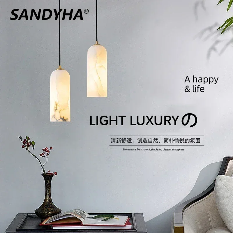 

SANDYHA Nordic Creative LED Pendant Lamp Marble Chandelier for Dining Room Bedroom Bedside Kitchen Island Lighting Fixture Decor