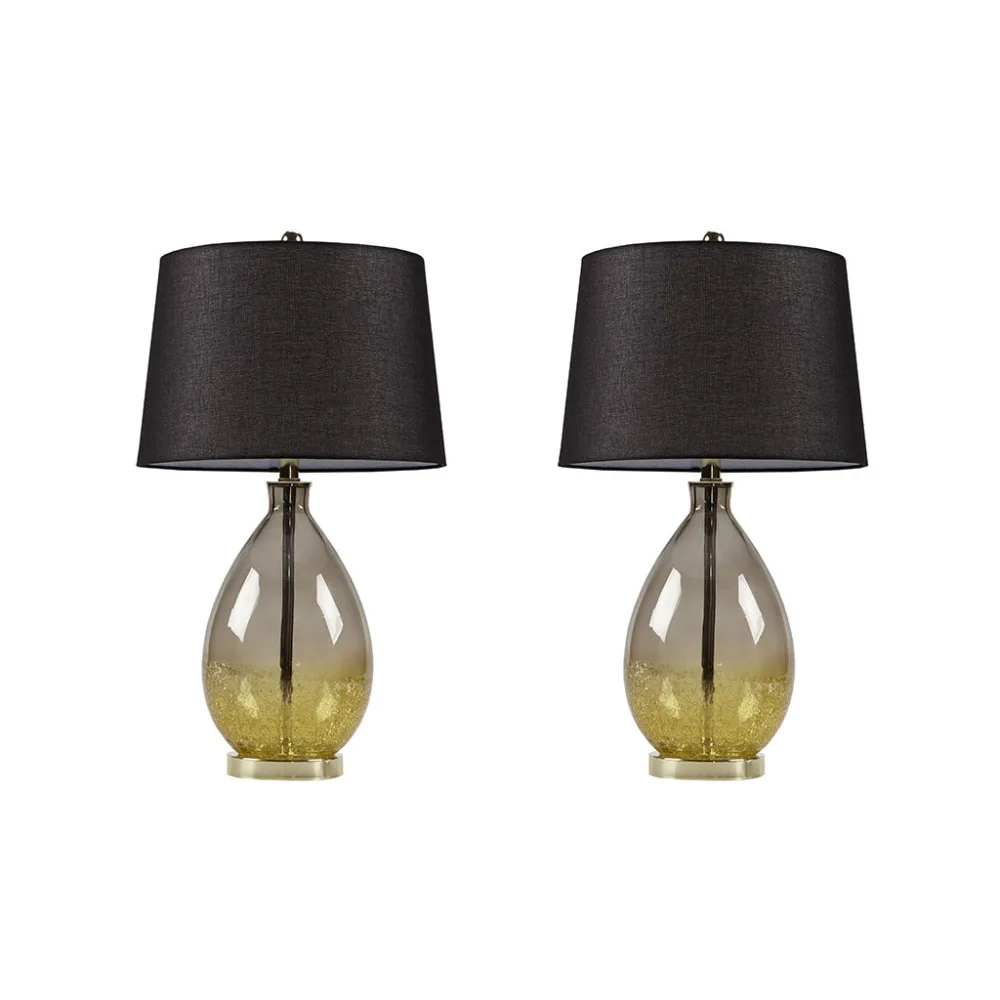 Cortina Ombre Glass Table Lamp, Set of 2,Metal and gold glass base,Black tapered drum lamp shade