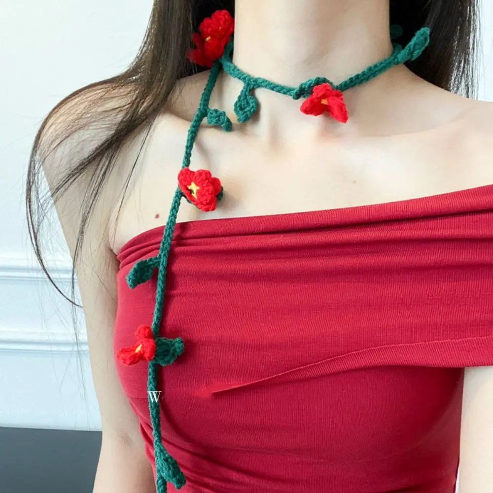 

Sweet Wool Knitted Scarf Thin Korean Style Knit Headband Handmade Crocheted Dressing Decoration Long Narrow Scarves Streetwear