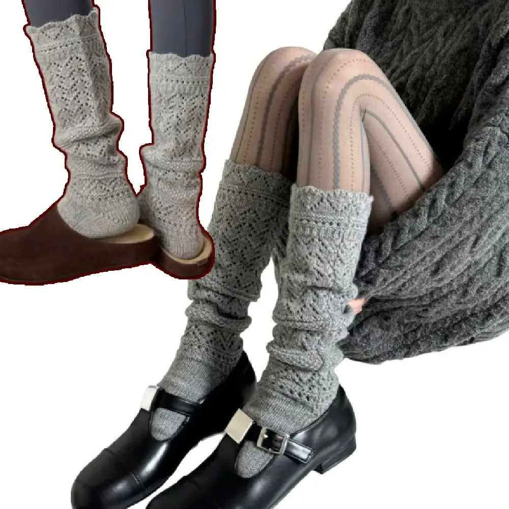 

Trendy Y2K Knitted Foot Cover Hollow Out Warm Lolita Boots Cover Sweet Solid Color Mid-tube Sock Student